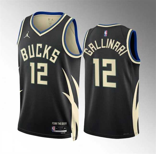 Mens Milwaukee Bucks #12 Danilo Gallinari Black Statement Edition Stitched Basketball Jersey Dzhi